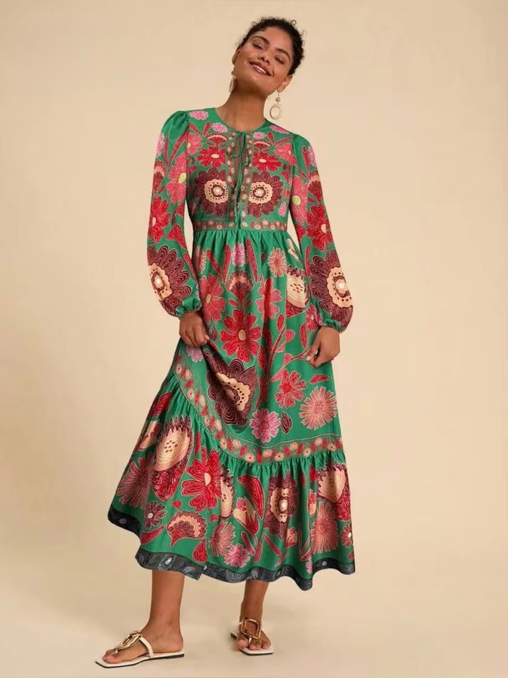 SHEIN Floral Travachic Long Sleeve Maxi Dress M/L